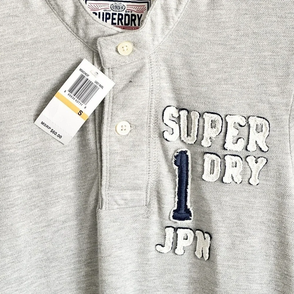 Superdry Men's 1 Japan Gray Crewneck Short Sleeve Polo Shirt Size S NWT $60 - Picture 3 of 5